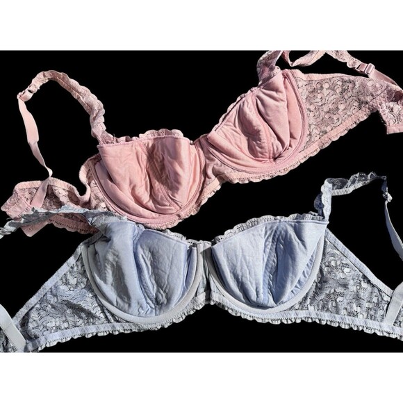 VTG UNDERWIRE EMBROIDERED LACE NETTING BLUE FASHION BUG 42D BRA Lot 2 Pink-Blue - Picture 2 of 11